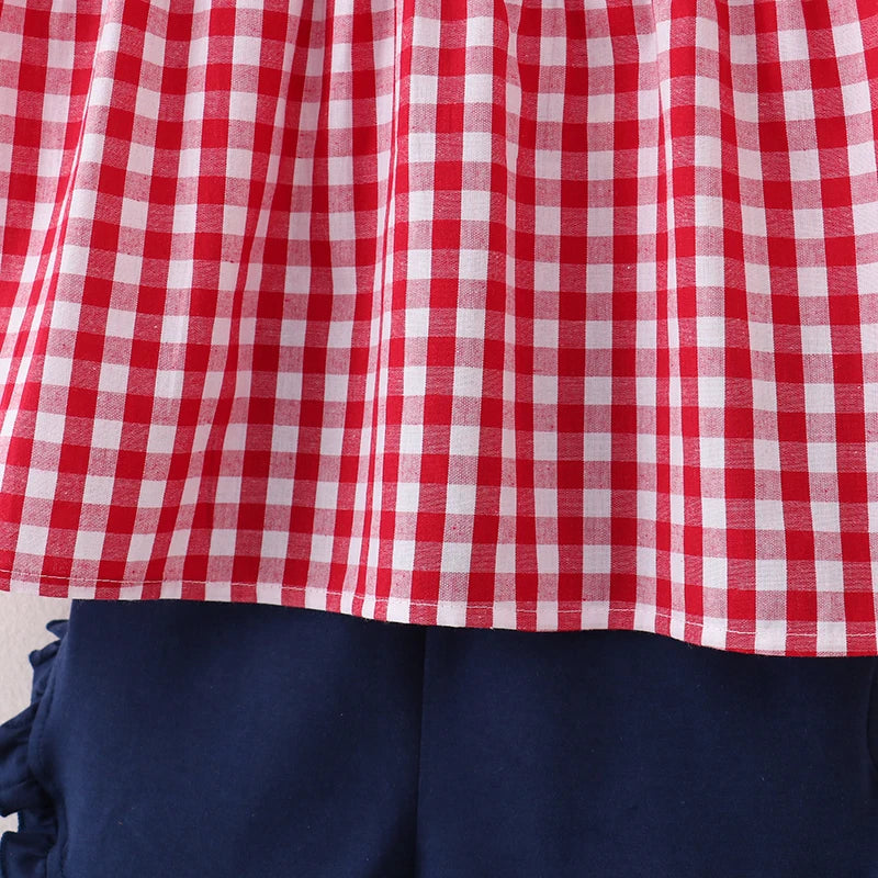 Back To School Woven Plaid ABC Embroidery Short Set