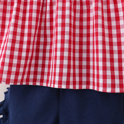 Back To School Woven Plaid ABC Embroidery Short Set