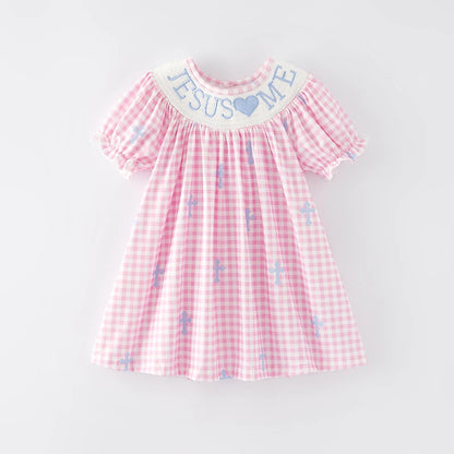 Pink Gingham Jesus Loves Me Dress