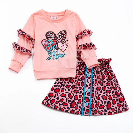 Be Mine Pink Leopard Skirt Set