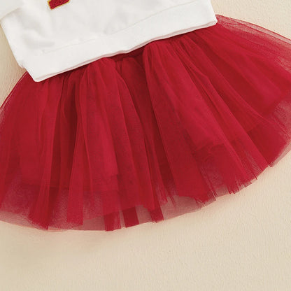 Long Sleeve Sweatshirt Pullover Red Tulle Tutu Valentines Outfit