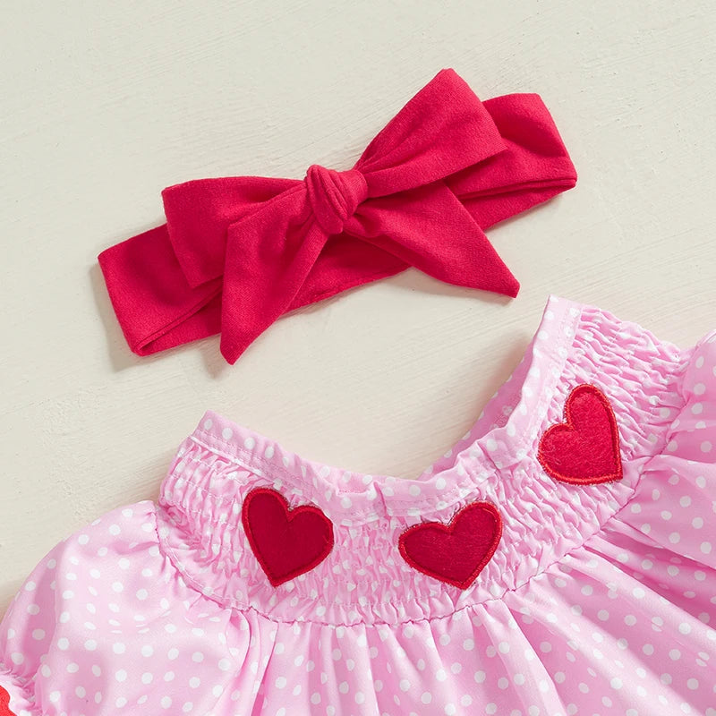 Valentines Day Smocked Hearts Short Sleeve Dresses + Headband