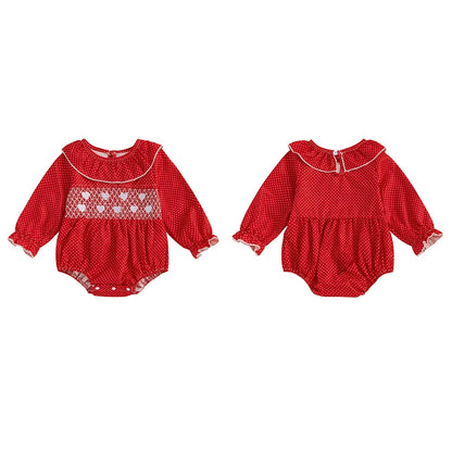 My First Valentines Day Outfit Heart Smocked Bubble Romper