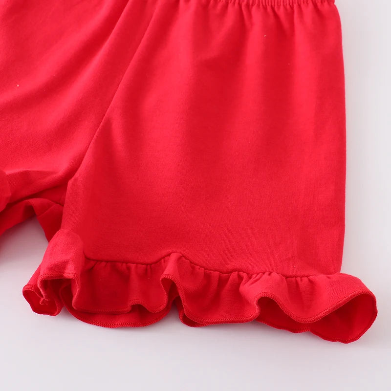 Back To School Polka Dot Apple Embroidery Shorts Set