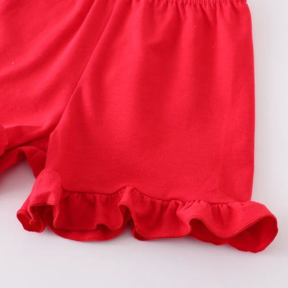 Back To School Polka Dot Apple Embroidery Shorts Set