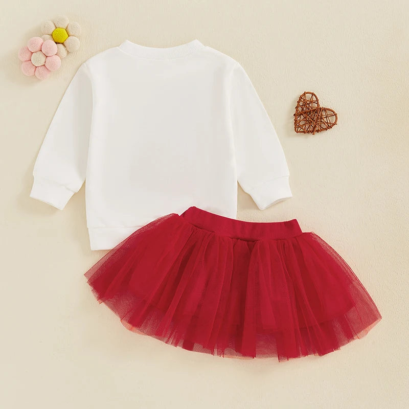 Long Sleeve Sweatshirt Pullover Red Tulle Tutu Valentines Outfit