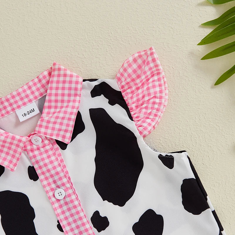 Cow Print Blouse & Shorts Set