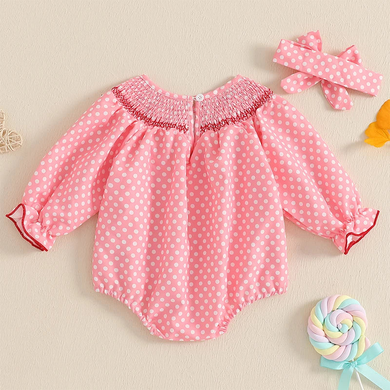 Embroidery Love Heart Smocked Bubble Romper