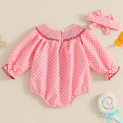 Embroidery Love Heart Smocked Bubble Romper