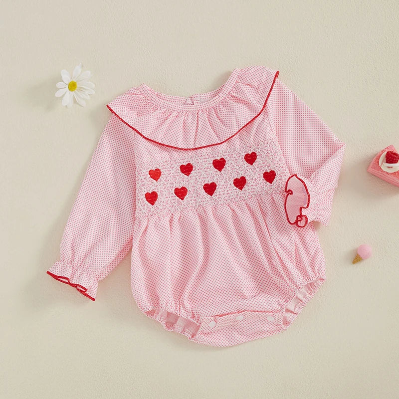 My First Valentines Day Outfit Heart Smocked Bubble Romper