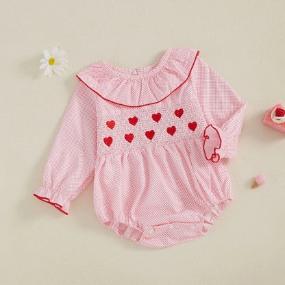 My First Valentines Day Outfit Heart Smocked Bubble Romper