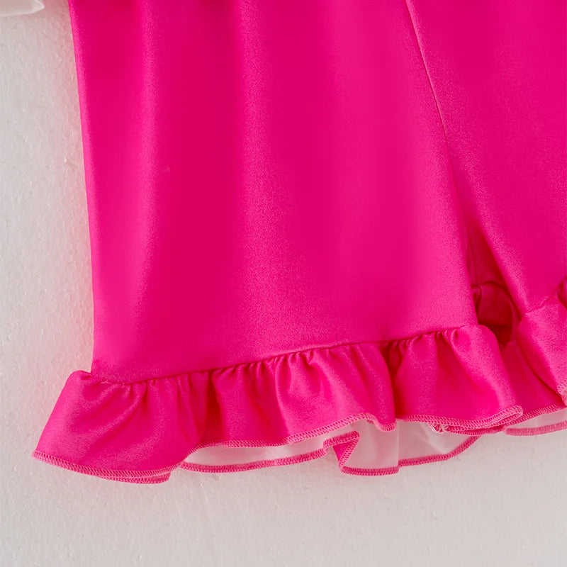 Back To School Pink Crayon Print O-neck Short Set