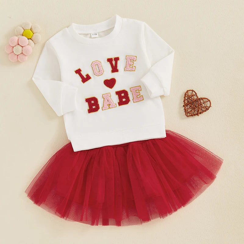 Long Sleeve Sweatshirt Pullover Red Tulle Tutu Valentines Outfit