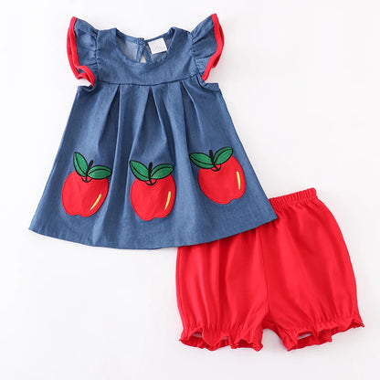 Back To School Apple Shorts set