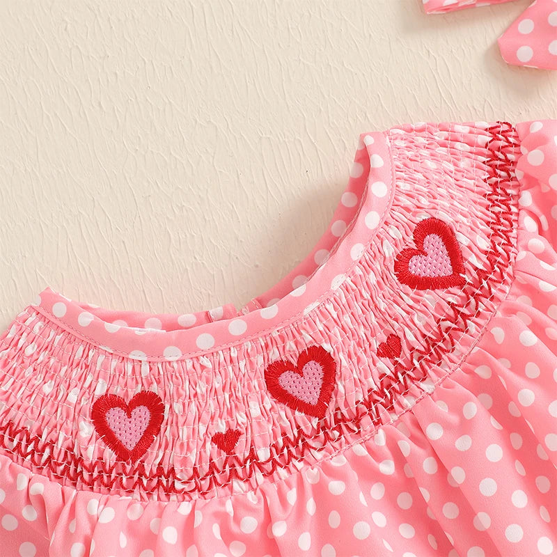 Embroidery Love Heart Smocked Bubble Romper