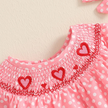 Embroidery Love Heart Smocked Bubble Romper