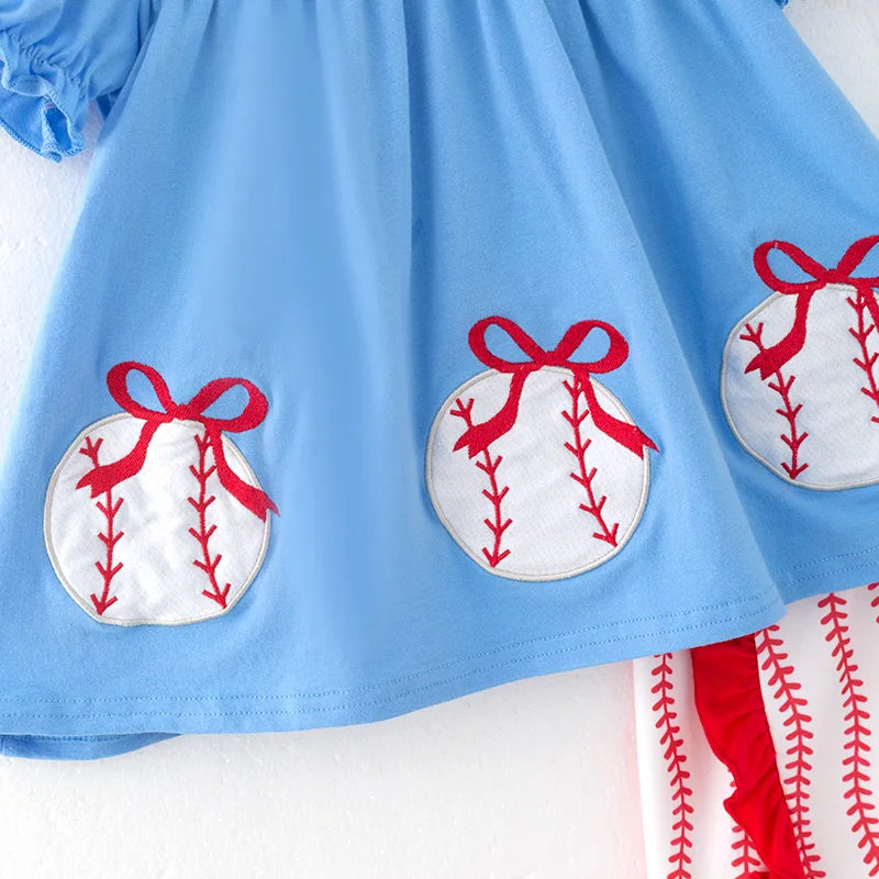 Take Me Out To The Ball Game Blue & Red Ruffled Shorts Set