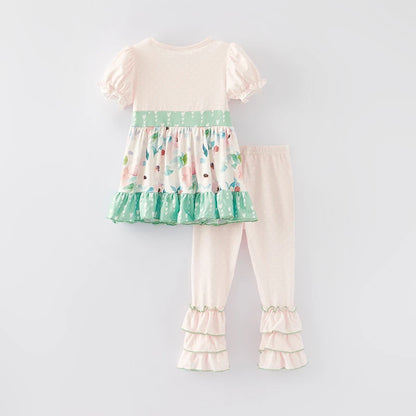 Floral Print Ruffled O-Neck Outfit Set
