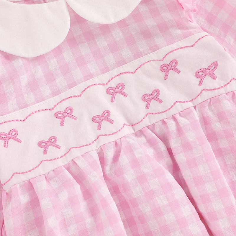 Baby Girl Bubble Romper Long Sleeve with Bow Embroidery