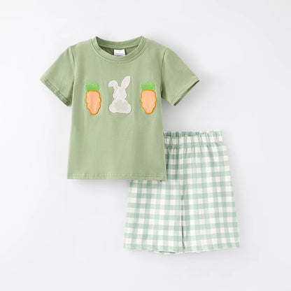 Green Gingham Boys Carrot Short Set