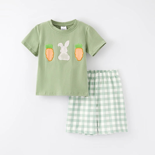 Green Gingham Boys Carrot Short Set