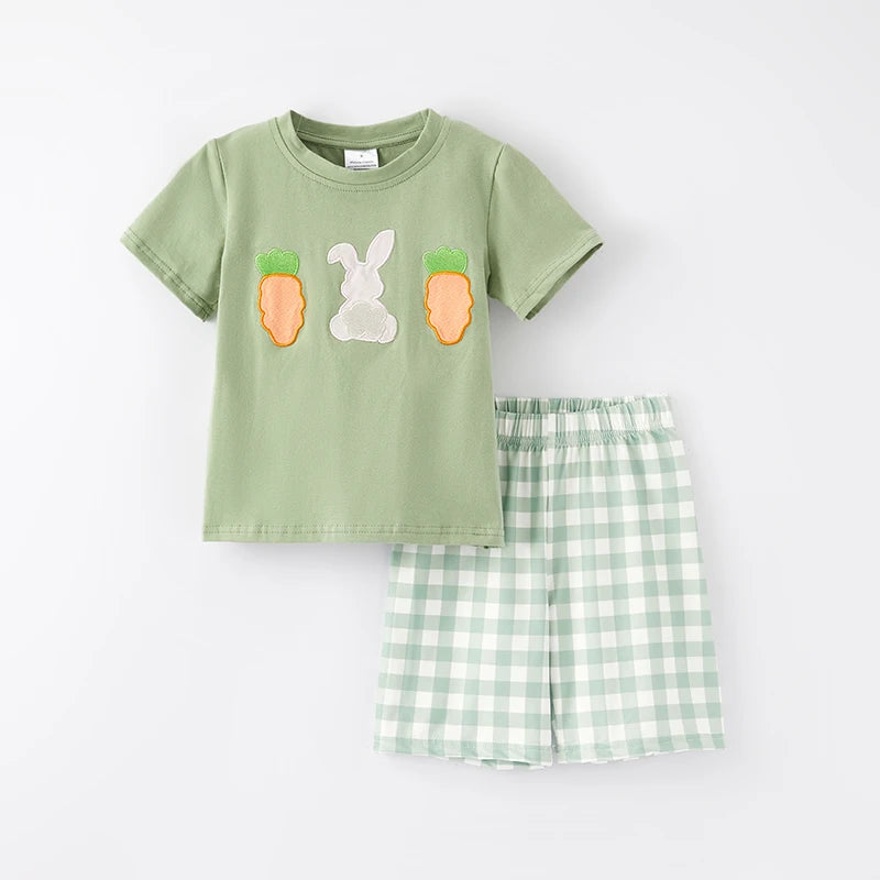 Green Gingham Boys Carrot Short Set