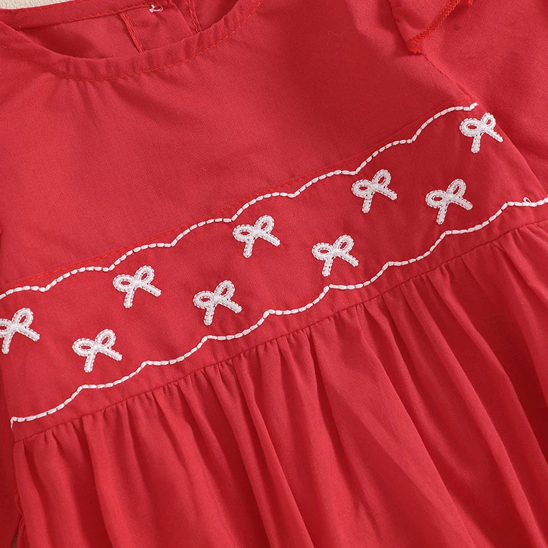 Baby Girl Bubble Romper Long Sleeve with Bow Embroidery