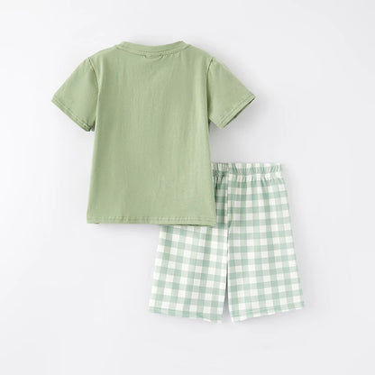 Green Gingham Boys Carrot Short Set