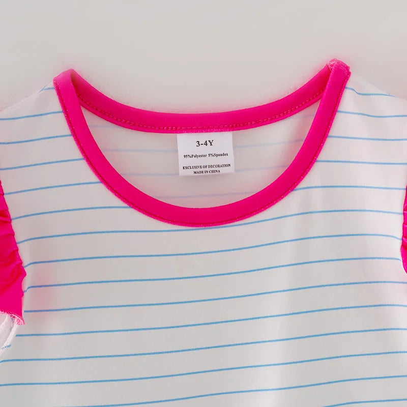 Back To School Pink Crayon Print O-neck Short Set