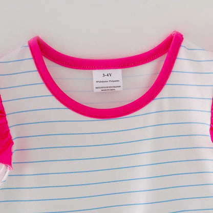 Back To School Pink Crayon Print O-neck Short Set