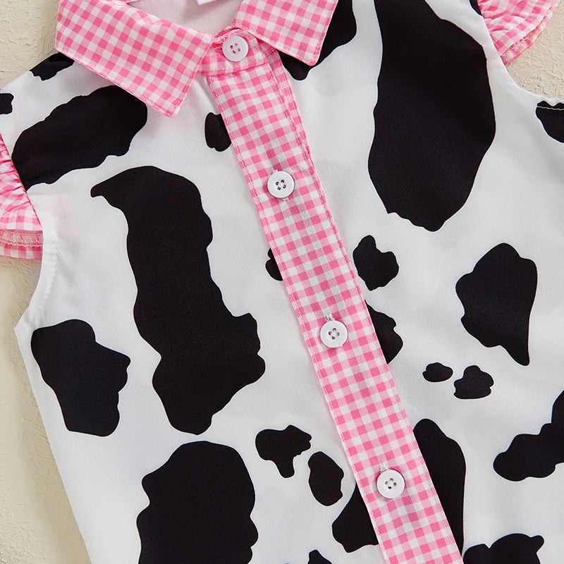 Cow Print Blouse & Shorts Set