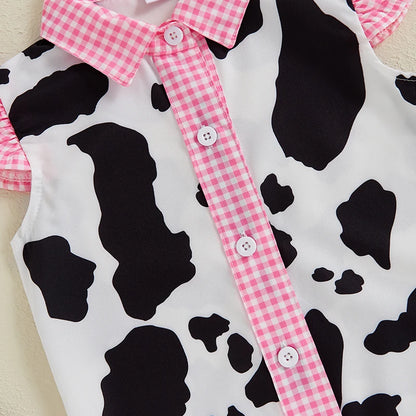 Cow Print Blouse & Shorts Set